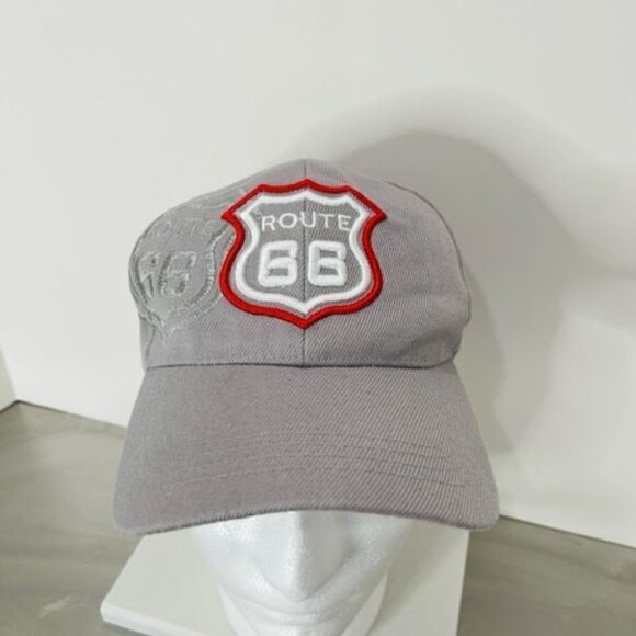 Route 66 Gray Grey Red Embroidered Hat Baseball Cap Adjustable Canvas - Picture 2 of 6